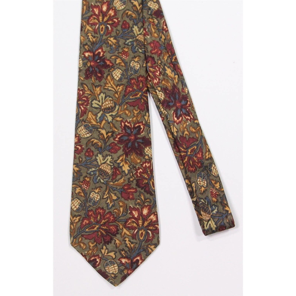 Chanel Paris Green/Burgundy/Blue Floral Fall Colors Silk-Wool Necktie Tie - Picture 3 of 7